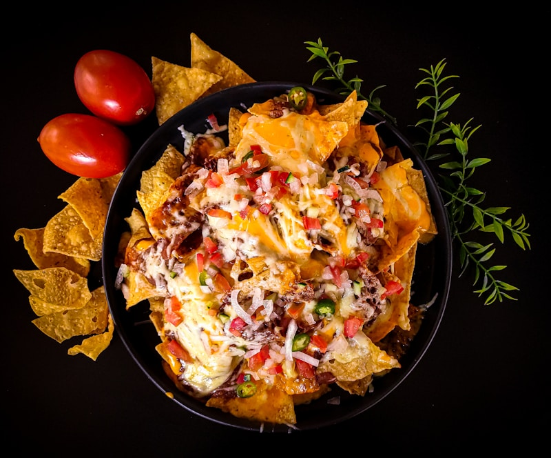 Nachos with cheese and toppings